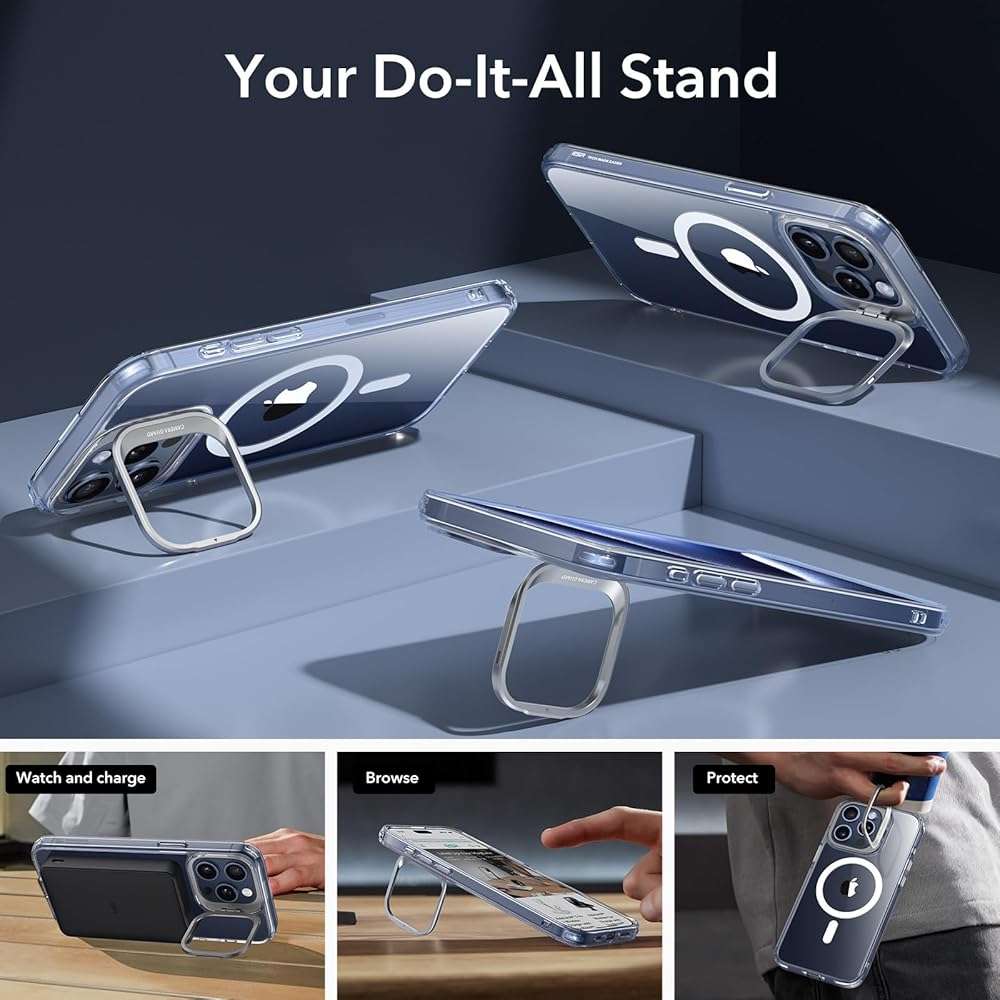 ESR for iPhone 15 Pro Max Case, Compatible with MagSafe, Military-Grade Protective Clear Case for iPhone 15 Pro Max,Built-in Stash Stand Phone Case, Scratch-Resistant Back Cover, Classic Series,Clear - Image 6