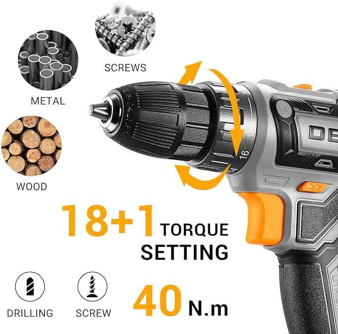 Power Drill Cordless: DEKOPRO Cordless Drill 20V Electric Power Drills Set Tool Drills Cord-less Set with Battery and Charger - Image 4