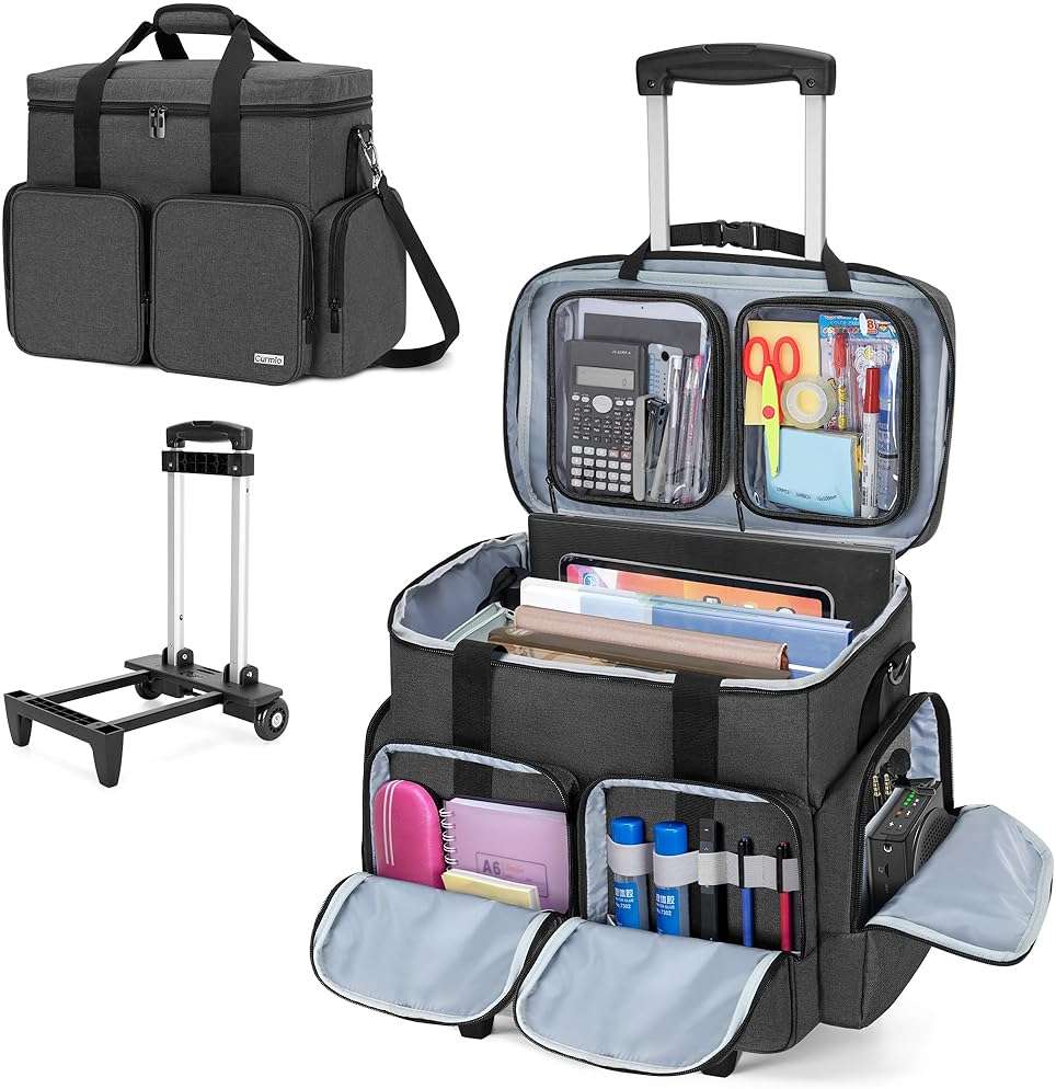 CURMIO Rolling Teacher Tote Bag with Padded Laptop Compartment for up to 15.6 Inches Laptop, Wheeled Teacher Bag for Teaching, Office, Craft, Black - Image 1