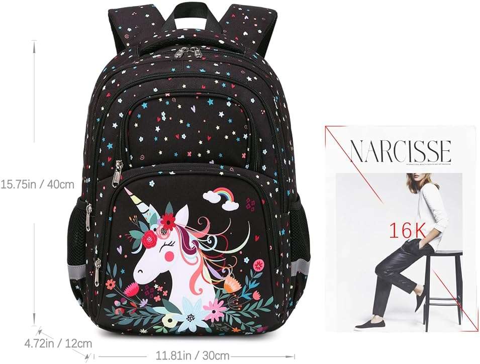 abshoo Cute Unicorn School Backpack For Girls Elementary Kindergarten Kids School Bag (Unicorn Black) - Image 3