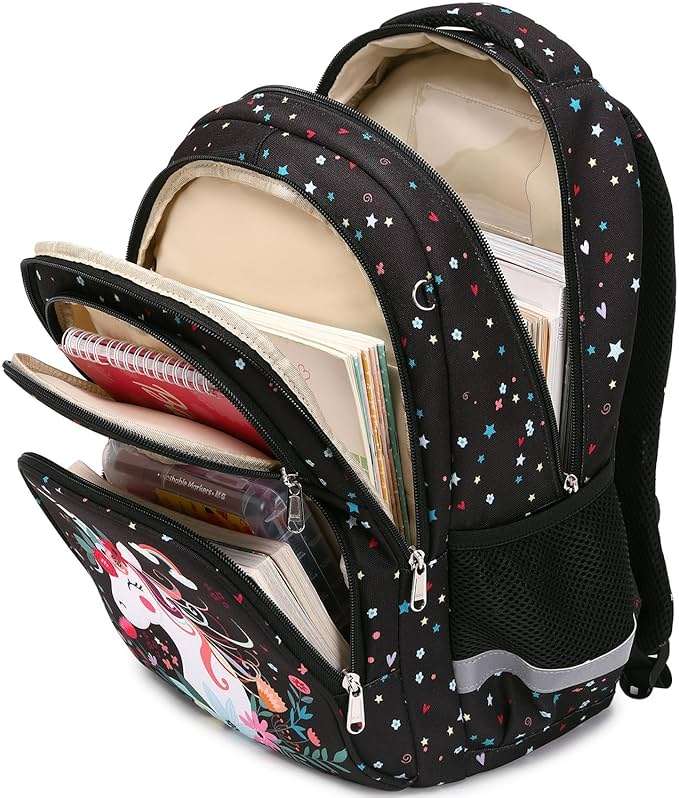 abshoo Cute Unicorn School Backpack For Girls Elementary Kindergarten Kids School Bag (Unicorn Black) - Image 4
