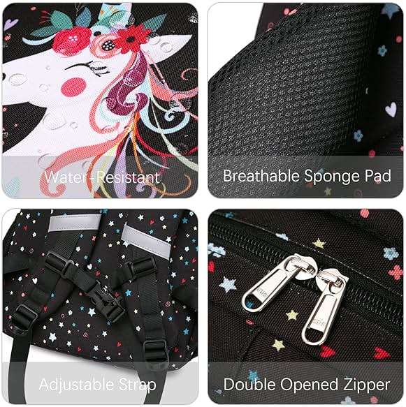 abshoo Cute Unicorn School Backpack For Girls Elementary Kindergarten Kids School Bag (Unicorn Black) - Image 5