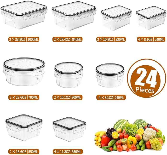 PRAKI 24 Pack Meal Prep Containers, Food Storage Containers set with Lids | Plastic Food Prep Containers for Pantry Kitchen Organizers and Storage, BPA-Free, Leak-Proof, Microwave/Dishwasher Safe - Image 3