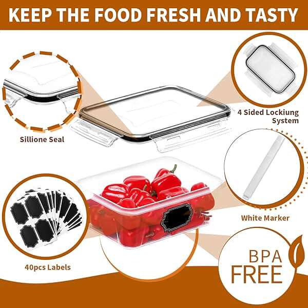PRAKI 24 Pack Meal Prep Containers, Food Storage Containers set with Lids | Plastic Food Prep Containers for Pantry Kitchen Organizers and Storage, BPA-Free, Leak-Proof, Microwave/Dishwasher Safe - Image 4