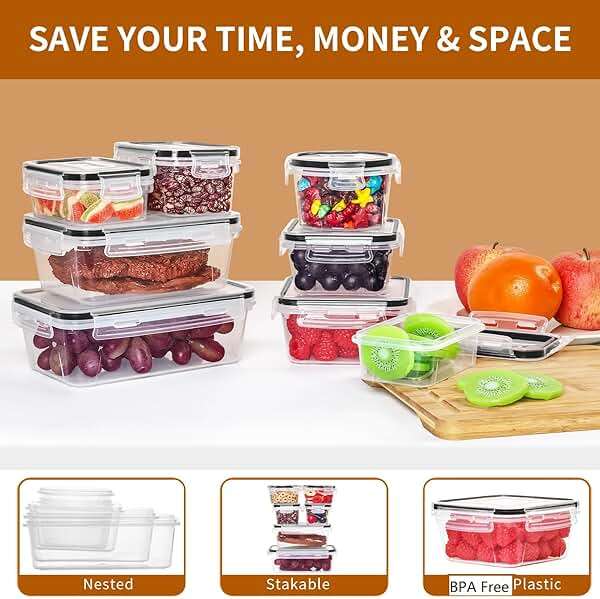 PRAKI 24 Pack Meal Prep Containers, Food Storage Containers set with Lids | Plastic Food Prep Containers for Pantry Kitchen Organizers and Storage, BPA-Free, Leak-Proof, Microwave/Dishwasher Safe - Image 5