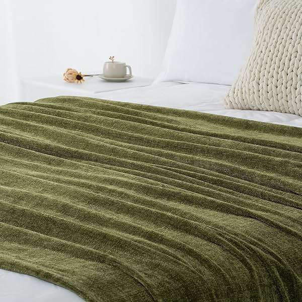 LONG CREATE Chenille Throw Blanket for Couch 50"X 60", Soft Cozy Throws with Fringe Tassel for Bed Sofa Chair Cover, Lightweight Knitted Decorative Boho Blankets for Living Room, Olive Green - Image 9