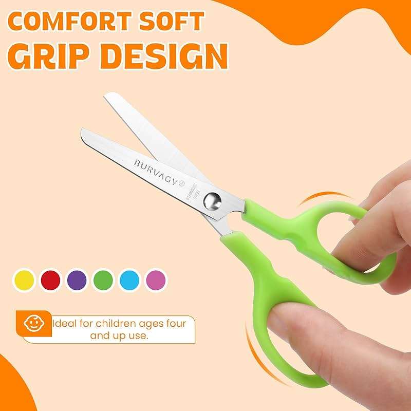 BURVAGY 60Pack 5" Small School Student Blunt Craft Kids Scissors, Sharp Stainless Steel Blades Safety Comfort Grip Scissors for Kids Children Cutting Paper, 5Inch - Image 4