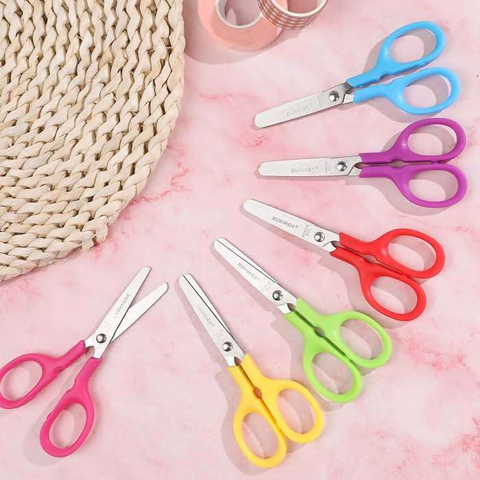 BURVAGY 60Pack 5" Small School Student Blunt Craft Kids Scissors, Sharp Stainless Steel Blades Safety Comfort Grip Scissors for Kids Children Cutting Paper, 5Inch - Image 8