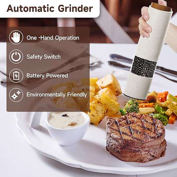 MEHIDFY Electric Salt and Pepper Grinder Set, 2 Pack Salt and Pepper Grinder Battery Operated, One-Handed Automatic Salt and Pepper Mill Grinder with LED Light, Adjustable Coarseness (White) - Image 2