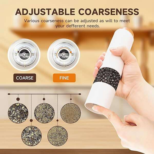 MEHIDFY Electric Salt and Pepper Grinder Set, 2 Pack Salt and Pepper Grinder Battery Operated, One-Handed Automatic Salt and Pepper Mill Grinder with LED Light, Adjustable Coarseness (White) - Image 5