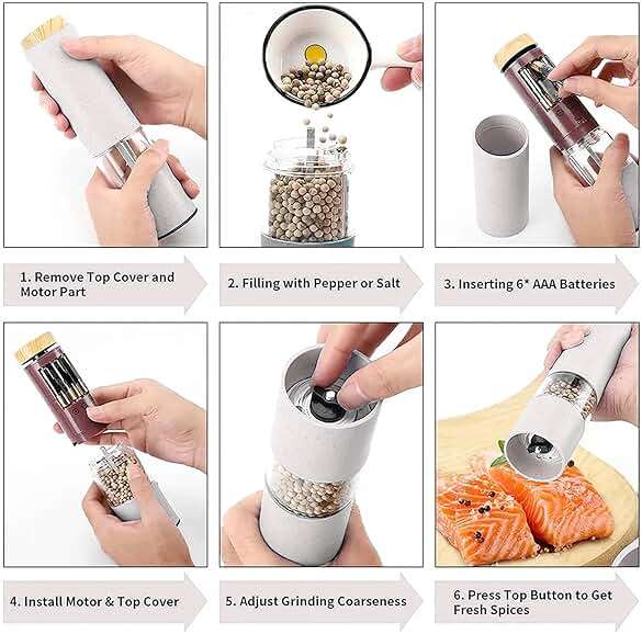 MEHIDFY Electric Salt and Pepper Grinder Set, 2 Pack Salt and Pepper Grinder Battery Operated, One-Handed Automatic Salt and Pepper Mill Grinder with LED Light, Adjustable Coarseness (White) - Image 6