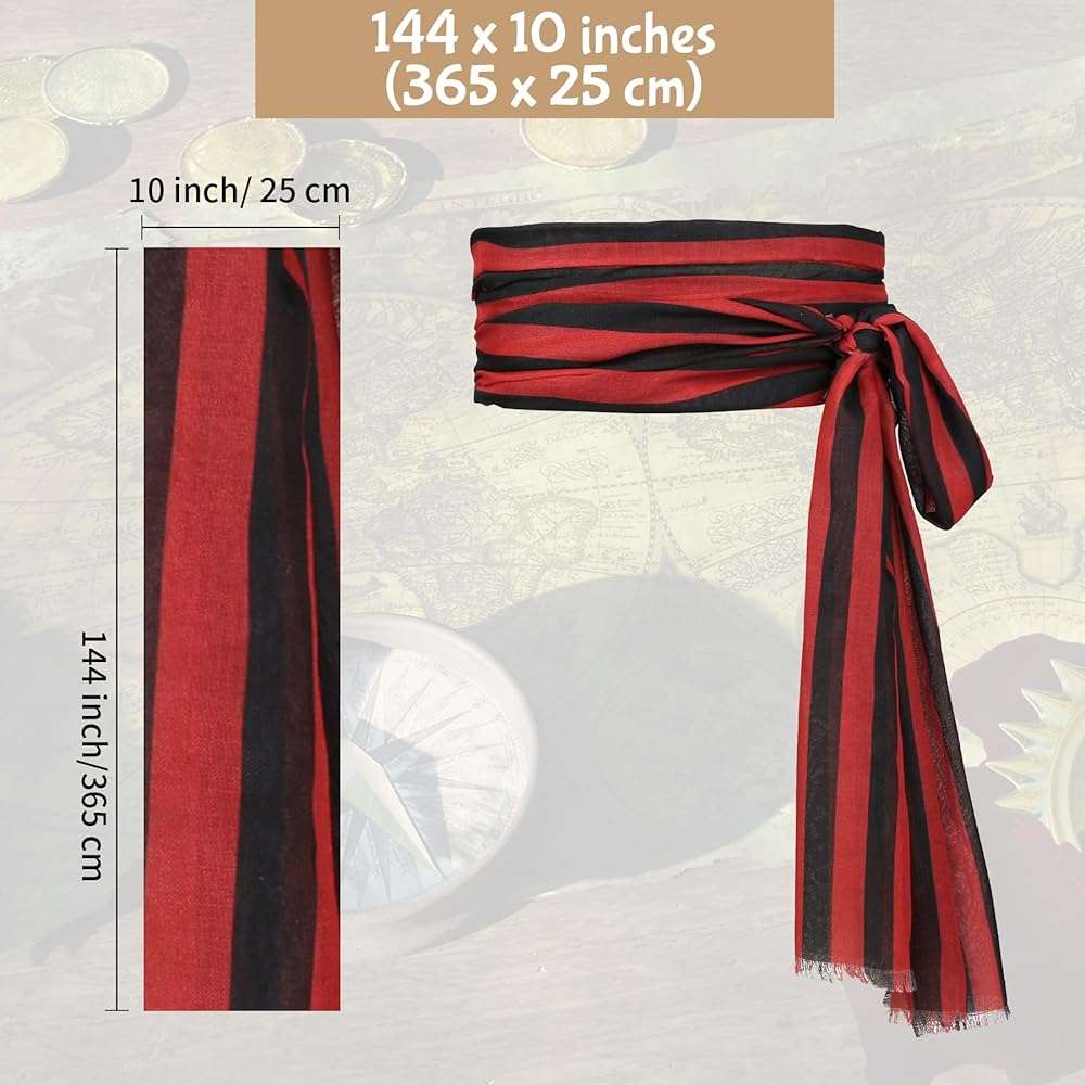 Zando Pirate Accessories Women Men Teens - Pirate Bandana Head Scarf Hat Belt Sash for Halloween Renaissance Themed Cosplay - Image 3
