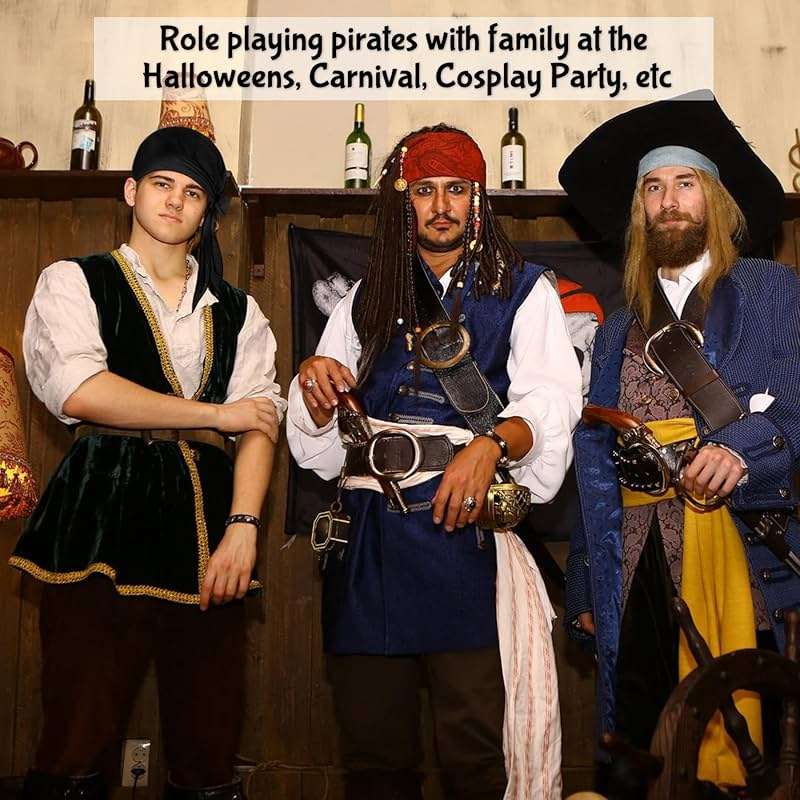 Zando Pirate Accessories Women Men Teens - Pirate Bandana Head Scarf Hat Belt Sash for Halloween Renaissance Themed Cosplay - Image 4