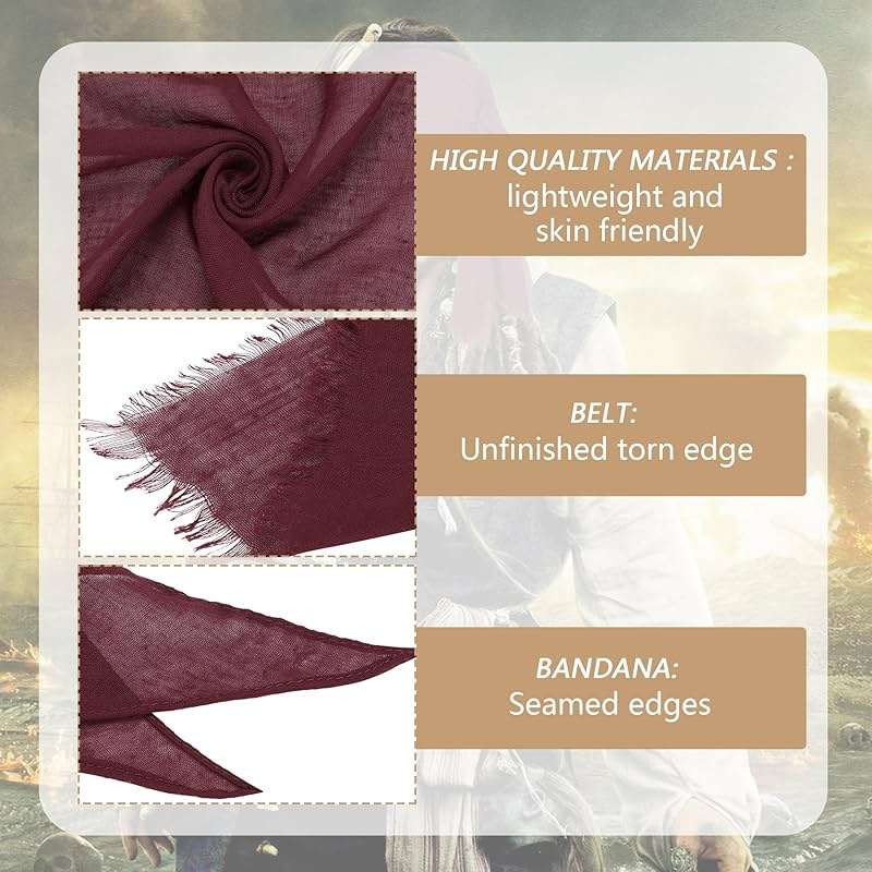 Zando Pirate Accessories Women Men Teens - Pirate Bandana Head Scarf Hat Belt Sash for Halloween Renaissance Themed Cosplay - Image 6