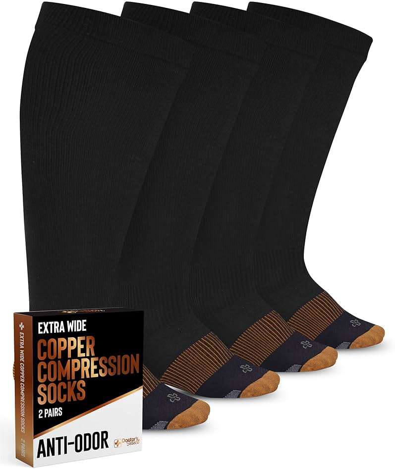 Doctor's Select® Copper Plus Size Compression Socks Wide Calf - 2 Pairs | 20-30mmHg Extra Wide Calf Compression Socks Women Copper for Swelling, Varicose Veins | Black - Image 1
