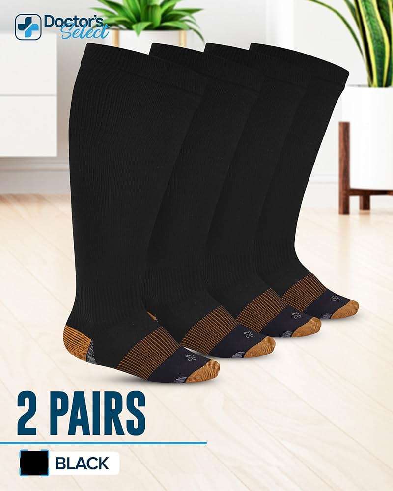 Doctor's Select® Copper Plus Size Compression Socks Wide Calf - 2 Pairs | 20-30mmHg Extra Wide Calf Compression Socks Women Copper for Swelling, Varicose Veins | Black - Image 5