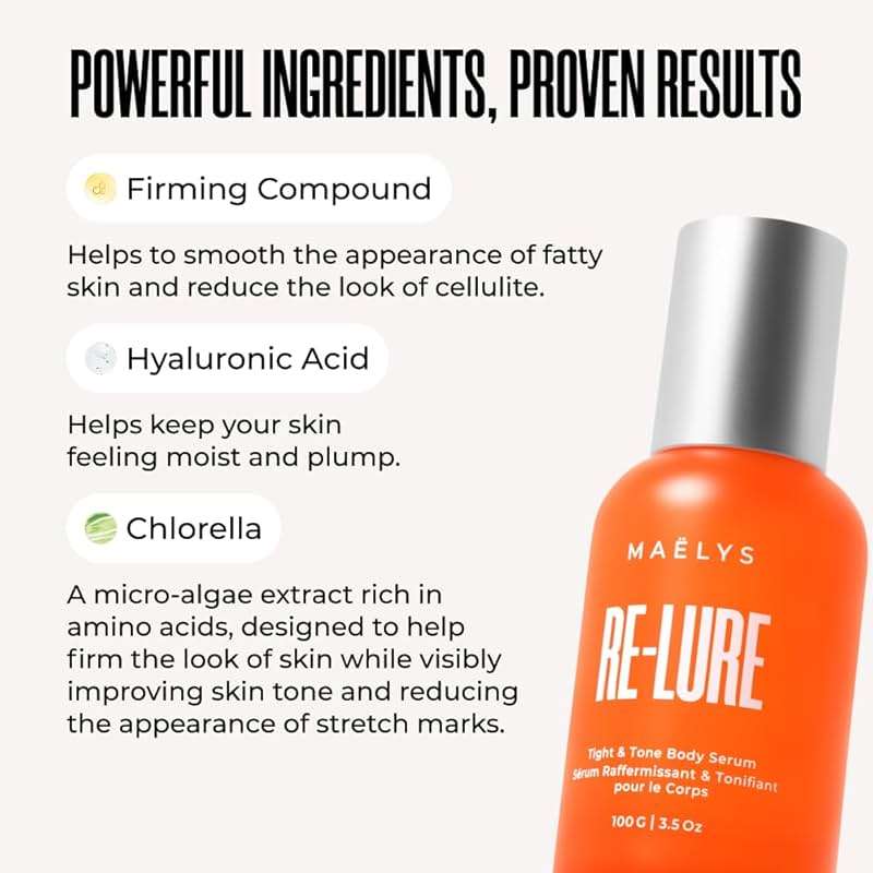 MAËLYS RE-LURE Tight & Tone Body Serum - Helps Reduce the Look of Cellulite - Skin Tightening with Hyaluronic Acid - Firming for Stomach, Thighs & Arms - Lightweight Body Firming Serum (3.5 Fl Oz) - Image 5