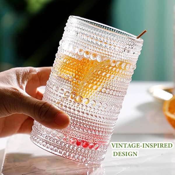 Hlukana Vintage Hobnail Drinking Glasses Set of 8, 12 oz Highball Glasses & 10 oz Cocktail Glasses Set, Kitchen Water Glasses Cup, Bar Tumbler Glassware Set for Beer, Juice, Cocktail, Whiskey, Milk - Image 2