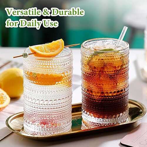 Hlukana Vintage Hobnail Drinking Glasses Set of 8, 12 oz Highball Glasses & 10 oz Cocktail Glasses Set, Kitchen Water Glasses Cup, Bar Tumbler Glassware Set for Beer, Juice, Cocktail, Whiskey, Milk - Image 6