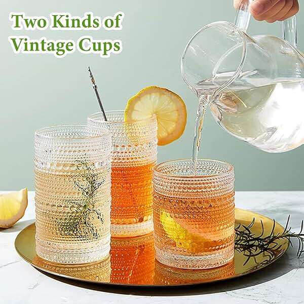 Hlukana Vintage Hobnail Drinking Glasses Set of 8, 12 oz Highball Glasses & 10 oz Cocktail Glasses Set, Kitchen Water Glasses Cup, Bar Tumbler Glassware Set for Beer, Juice, Cocktail, Whiskey, Milk - Image 7