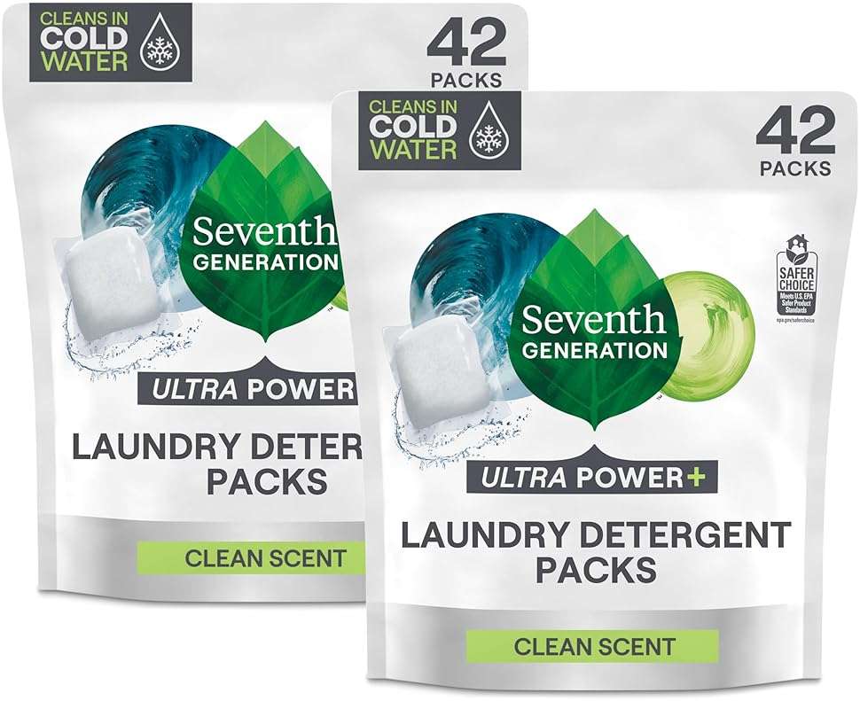 Seventh Generation Laundry Detergent Packs, Ultra Power+, Clean Scent, EPA Safer Choice Certified, 84 Loads (2 pouches, 42 Ct EA) - Image 1