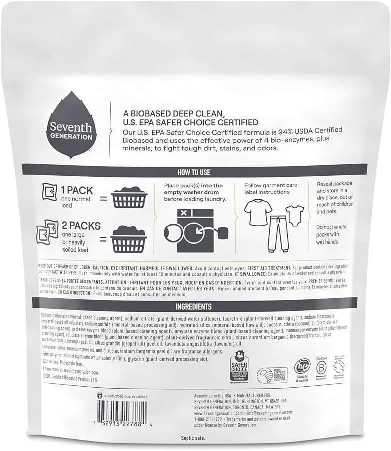 Seventh Generation Laundry Detergent Packs, Ultra Power+, Clean Scent, EPA Safer Choice Certified, 84 Loads (2 pouches, 42 Ct EA) - Image 2