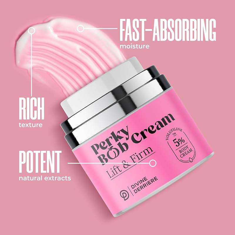 Divine Derriere Perky Body Cream - Lift & Firm Skin Tightening Cream for Body - Moisturizing Chest Firming Cream with Volufiline Helps Tighten Saggy Crepey Skin for a Perkier Look & Toned Décolleté - Image 4
