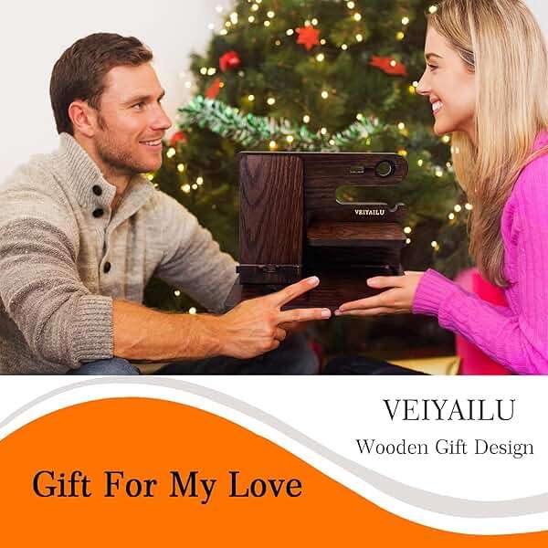 VEIYAILU Gifts for Men Women Brother Boss Boyfriend Him Nightstand Organizer Gifts for Dad from Daughter Son Wood Phone Docking Station (Dark Brown) - Image 6