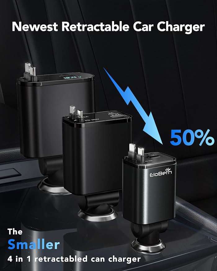 Retractable Car Charger,Car Phone Charger USB C Fast Charge,Cigarette Lighter USB Charger Car Accessories for Women,Road Trip Essentials Gift for Men,Car Charger for iPhone 17/16/15,Galaxy S26,Pixel - Image 5