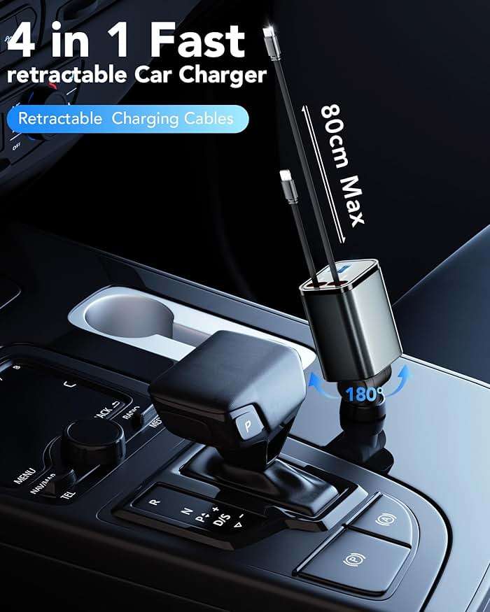Retractable Car Charger,Car Phone Charger USB C Fast Charge,Cigarette Lighter USB Charger Car Accessories for Women,Road Trip Essentials Gift for Men,Car Charger for iPhone 17/16/15,Galaxy S26,Pixel - Image 7