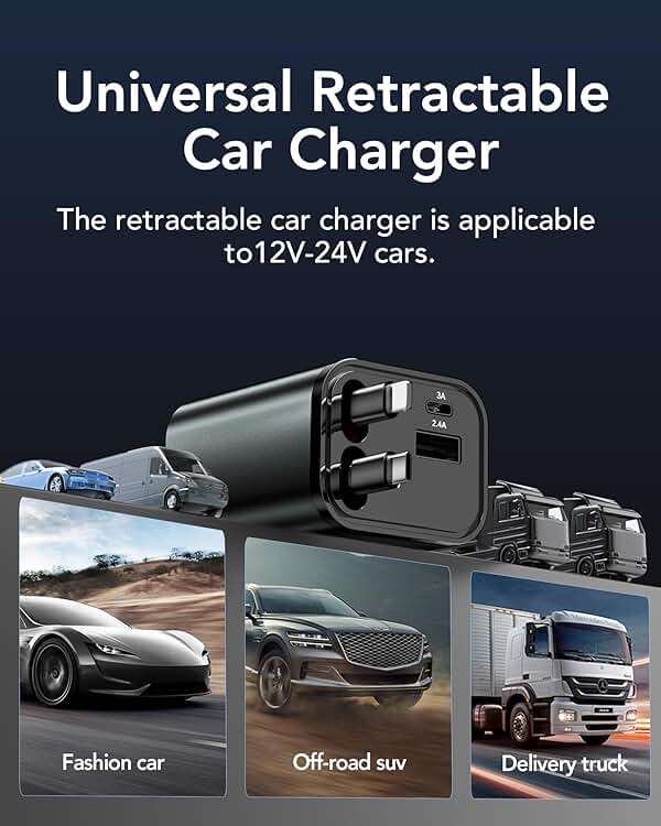 Retractable Car Charger,Car Phone Charger USB C Fast Charge,Cigarette Lighter USB Charger Car Accessories for Women,Road Trip Essentials Gift for Men,Car Charger for iPhone 17/16/15,Galaxy S26,Pixel - Image 9