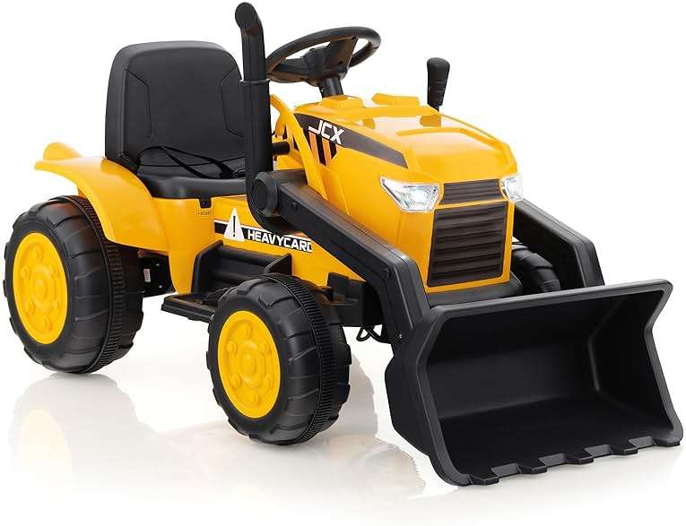 HONEY JOY Ride on Excavator, 12V Battery Powered Wheeled Loader Digger Kids Bulldozer w/Adjustable Digging Bucket, Headlights, Music, Horn, Slow Start, Electric Construction Vehicle for Kids, Yellow - Image 9