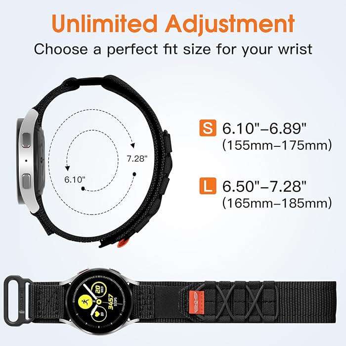 Bandletic 20mm Band Compatible with Samsung Galaxy Watch 7/6/5/4 44mm 40mm/FE 40mm/6 Classic 47mm 43mm/5 Pro/4 Classic/3 41mm, Military Rugged Nylon Sport Strap - Image 5
