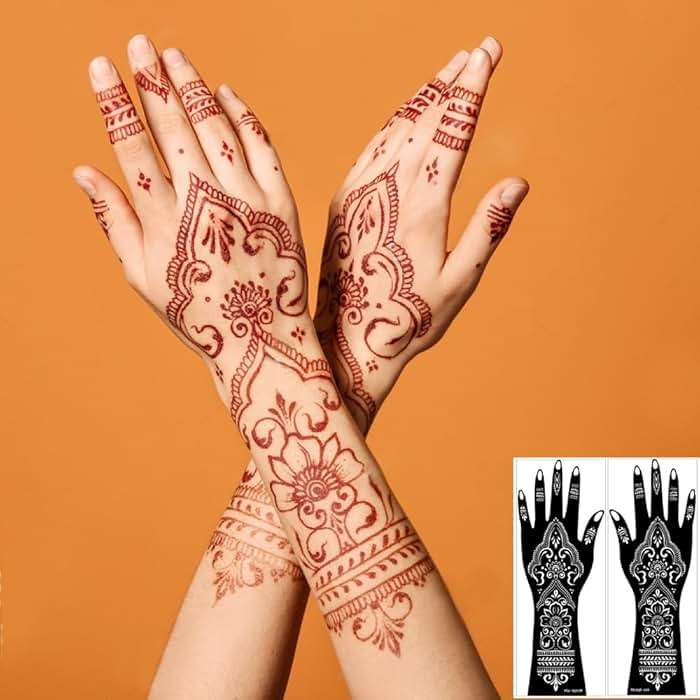 Henna Tattoo Stencil Kit,12 Sheets Stickers for Henna Tattoo Hand Forearm Glitter Airbrush DIY Tattooing Template, Large Indian Temporary Tattoo Stickers - Image 4
