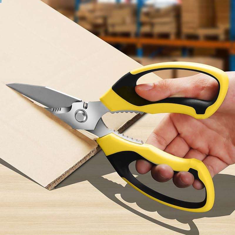 BoFuYuan Utility Scissors Heavy Duty: 8-Inch sharp Scissors All Purpose heavy duty, Serrated Blades Cut Carpet, Cardboard, Wire, Leather, Fabric, Multipurpose Shears for Kitchen, Garden, Office, Craft - Image 2