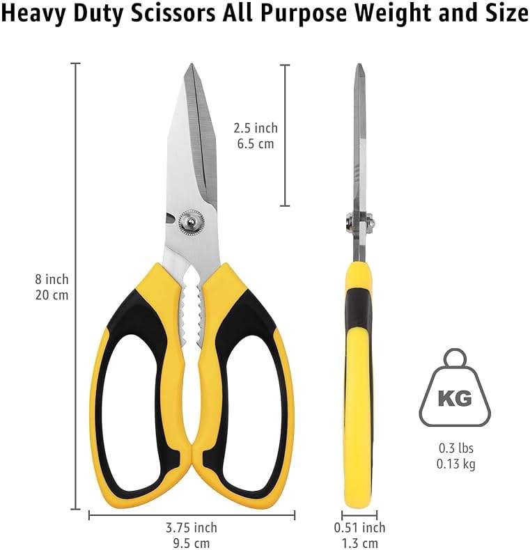 BoFuYuan Utility Scissors Heavy Duty: 8-Inch sharp Scissors All Purpose heavy duty, Serrated Blades Cut Carpet, Cardboard, Wire, Leather, Fabric, Multipurpose Shears for Kitchen, Garden, Office, Craft - Image 3