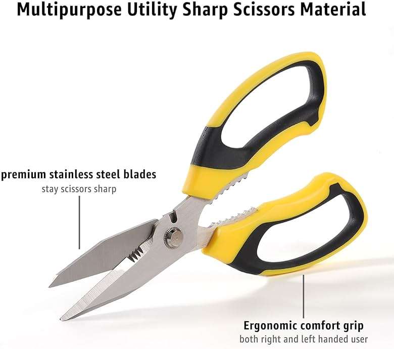 BoFuYuan Utility Scissors Heavy Duty: 8-Inch sharp Scissors All Purpose heavy duty, Serrated Blades Cut Carpet, Cardboard, Wire, Leather, Fabric, Multipurpose Shears for Kitchen, Garden, Office, Craft - Image 4