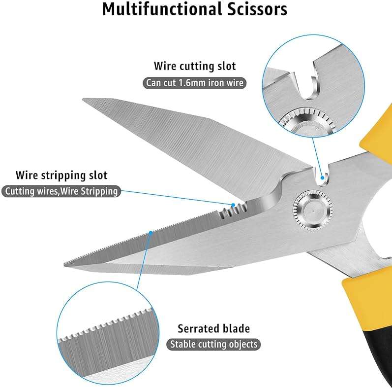 BoFuYuan Utility Scissors Heavy Duty: 8-Inch sharp Scissors All Purpose heavy duty, Serrated Blades Cut Carpet, Cardboard, Wire, Leather, Fabric, Multipurpose Shears for Kitchen, Garden, Office, Craft - Image 5