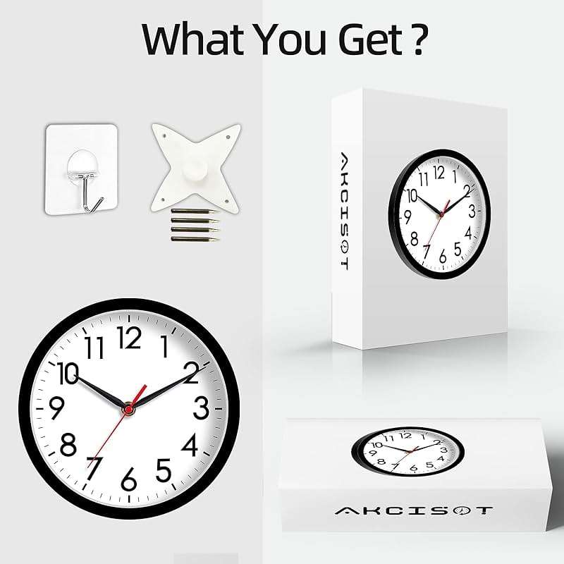 AKCISOT Wall Clock, Modern Small Wall Clocks Battery Operated 8 Inch, Silent Non-Ticking Analog Classic for Office, Home, Bathroom, Kitchen, Bedroom, School(Black) - Image 6