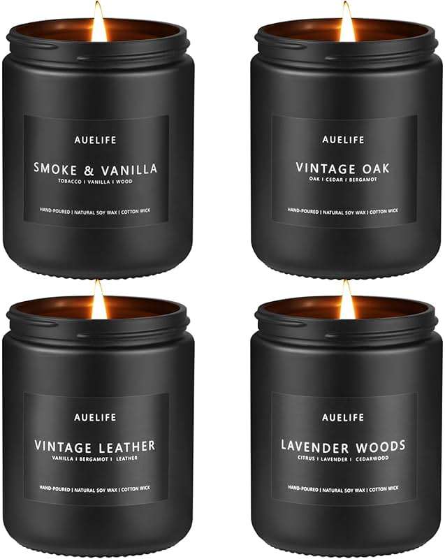 Scented Candles Set | Men Candle Set, Scented Candles for Home, Gifts for Men Aromatherapy Gift Set - 4 Pack Manly Gifts for Dad Fathers Day, Soy Candle of Leather/Smoke & Vanilla/Oak/Lavender - Image 1