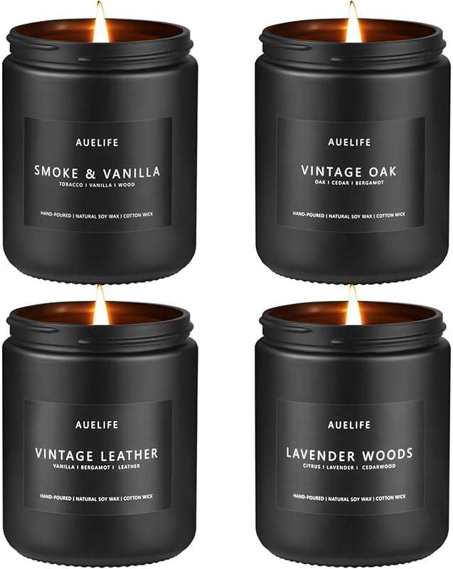Scented Candles Set | Men Candle Set, Scented Candles for Home, Gifts for Men Aromatherapy Gift Set - 4 Pack Manly Gifts for Dad Fathers Day, Soy Candle of Leather/Smoke & Vanilla/Oak/Lavender - Image 3