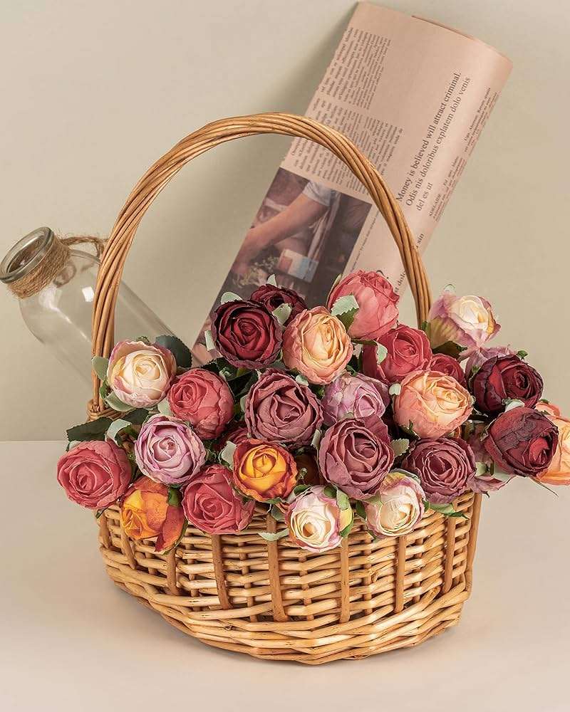 DuHouse 24pcs Artificial Flowers Fake Silk Mini Rose with Long Stem for DIY Bouquets Wedding Centerpiece Party Home Kitchen Decoration(Cream Pink) - Image 6