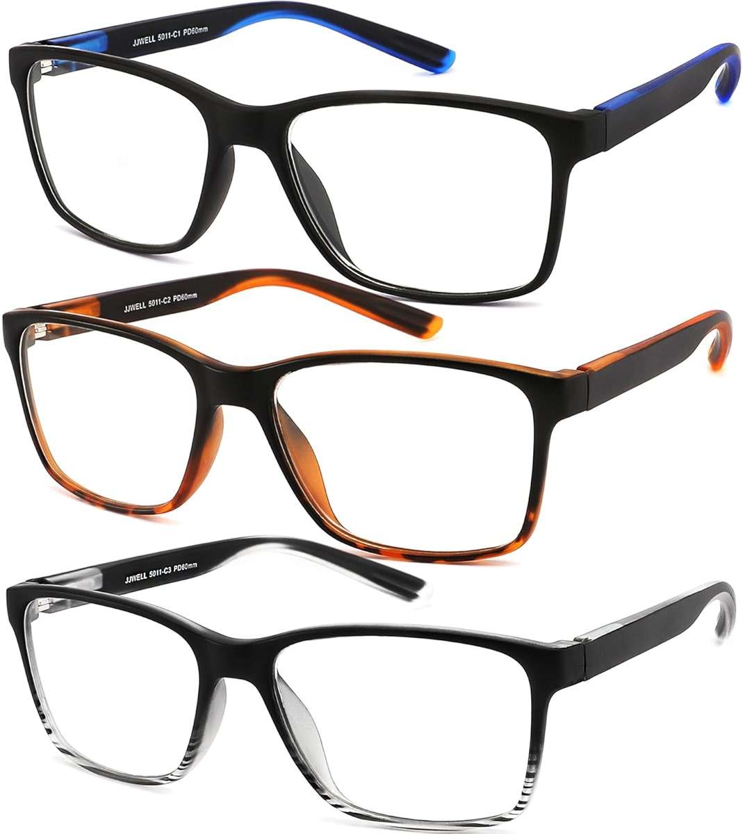 JJWELL 3 Pack Reading Glasses for Men Blue Light Blocking with Spring Hinge, Anti Eyestrain/Dryness/UV Large Wide Square Readers for Men, Two Tone Computer Reader Glasses Eyeglass(1.0 Strength) - Image 1