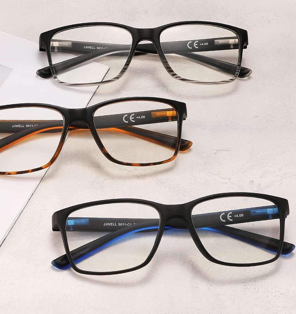 JJWELL 3 Pack Reading Glasses for Men Blue Light Blocking with Spring Hinge, Anti Eyestrain/Dryness/UV Large Wide Square Readers for Men, Two Tone Computer Reader Glasses Eyeglass(1.0 Strength) - Image 3