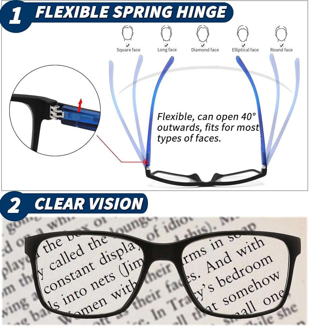 JJWELL 3 Pack Reading Glasses for Men Blue Light Blocking with Spring Hinge, Anti Eyestrain/Dryness/UV Large Wide Square Readers for Men, Two Tone Computer Reader Glasses Eyeglass(1.0 Strength) - Image 5