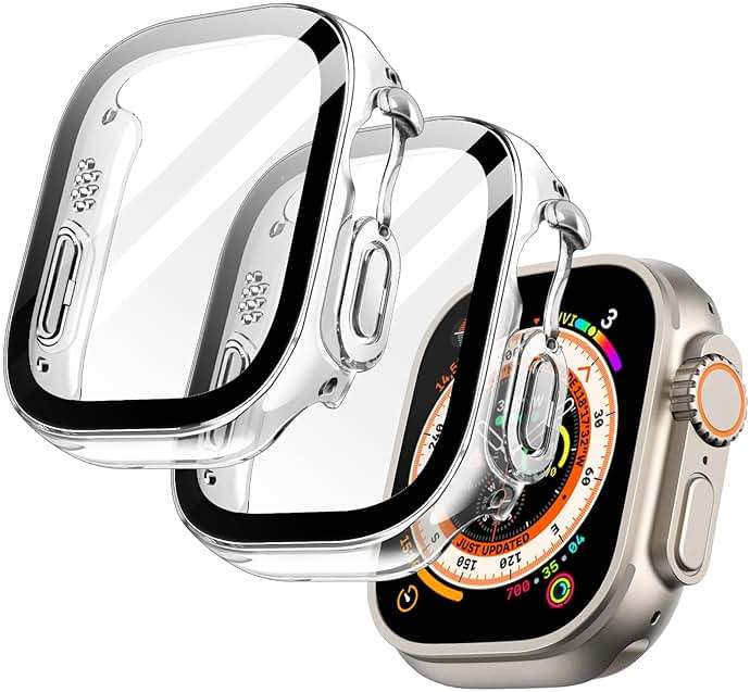 JETech Case with Screen Protector for Apple Watch Ultra 3/2/1 49mm, Overall Protective Cover, Built-in Tempered Glass Film High Sensitivity, 2 Pack (Clear) - Image 1