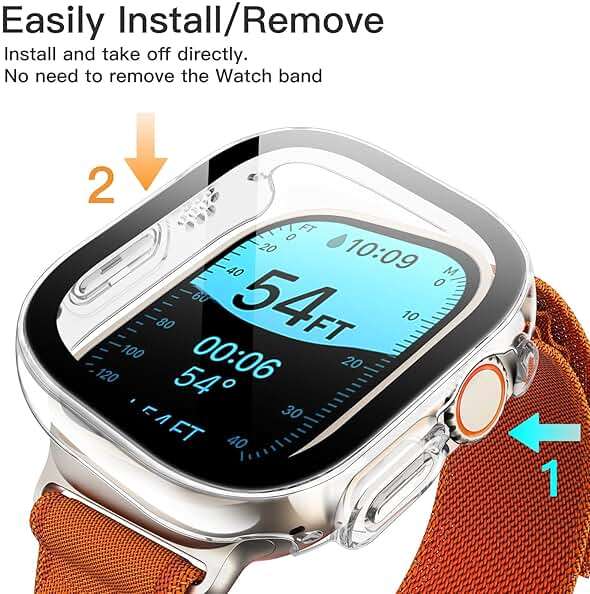 JETech Case with Screen Protector for Apple Watch Ultra 3/2/1 49mm, Overall Protective Cover, Built-in Tempered Glass Film High Sensitivity, 2 Pack (Clear) - Image 4