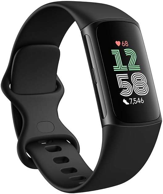Fitbit Charge 6 Fitness Tracker with Google apps, Heart Rate on Exercise Equipment, 6-Months Premium Membership Included, GPS, Health Tools and More, Obsidian/Black, One Size (S & L Bands Included) - Image 1