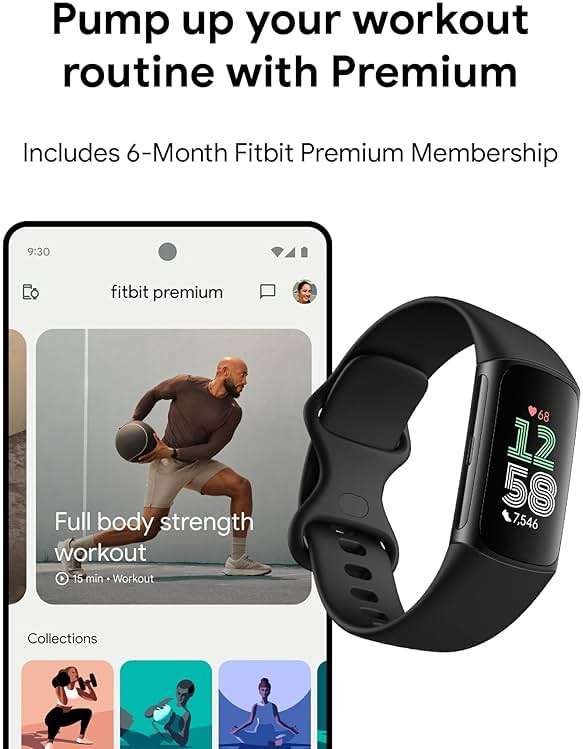 Fitbit Charge 6 Fitness Tracker with Google apps, Heart Rate on Exercise Equipment, 6-Months Premium Membership Included, GPS, Health Tools and More, Obsidian/Black, One Size (S & L Bands Included) - Image 10
