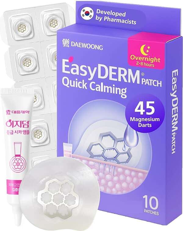 EasyDerm Quick Calming Magnesium Pimple Patches – Acne Spot Treatment with Tweezers & Ampoule, 10 Patches, Zit Sticker, Daewoong Pharmaceutical, Summer Season Travel Essentials - Image 1